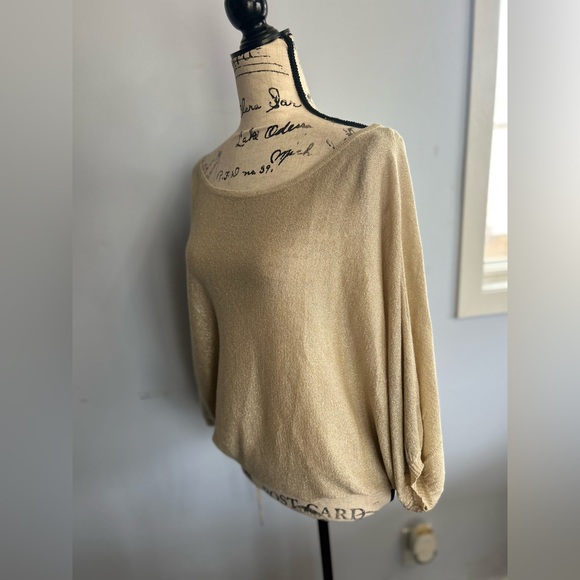 Express design studio blouse metallic gold shimmer oversized glamour holiday - Picture 8 of 13